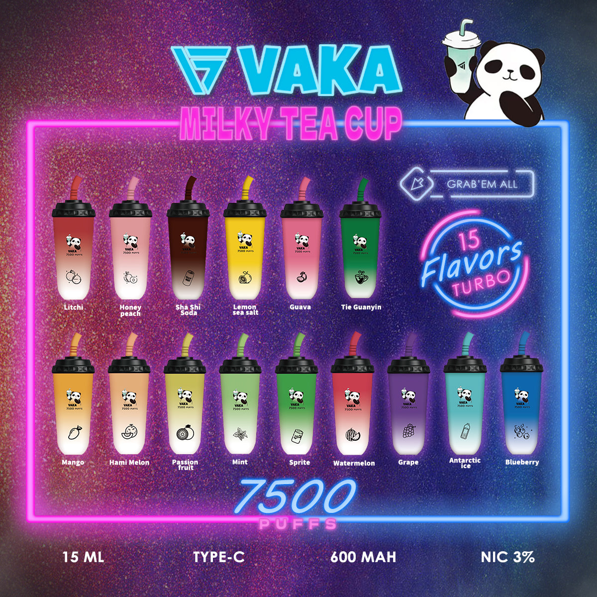 VAKA 奶茶杯 7500口 PUFFS 一次性電子煙｜VAKA Disposable Vape｜奶茶造型設計｜水果冰感口味拋棄式電子煙-VAKA糖果雲煙館