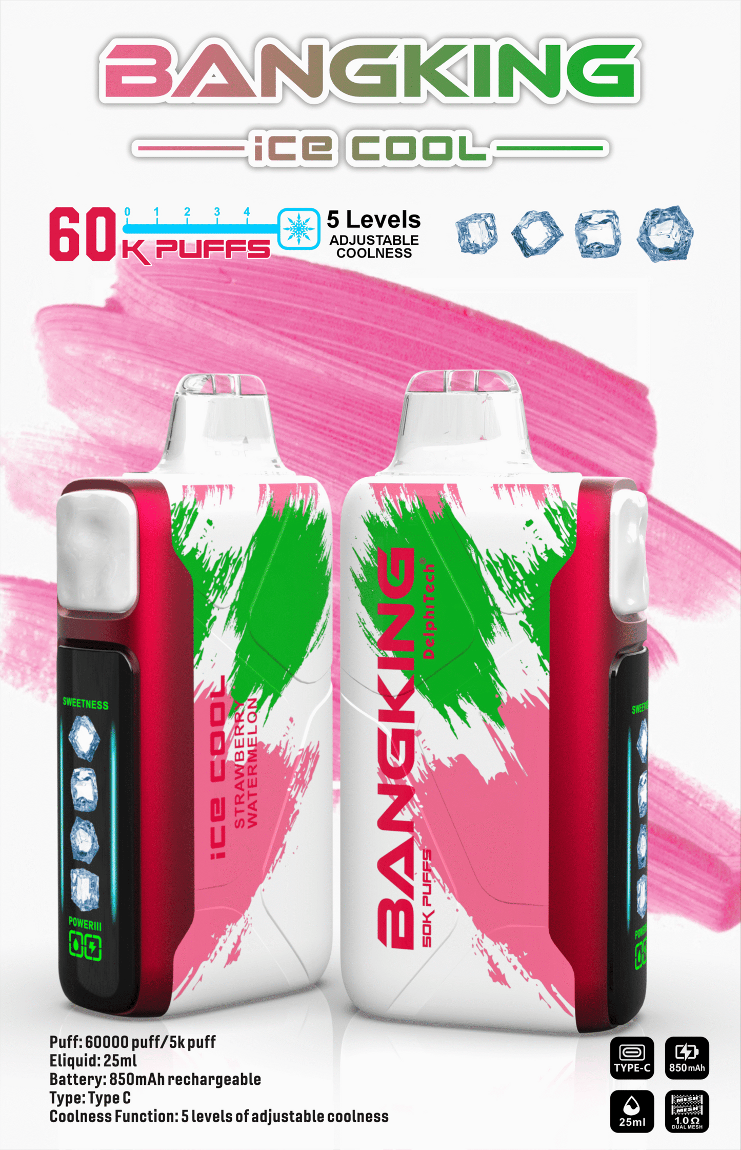 Bang King Ice Cool 60000口一次性電子煙｜超大容量冰感拋棄式Vape 長效續航多口味電子煙-VAKA糖果雲煙館