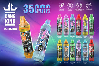 Bang King 35000口拋棄式電子煙｜35K高續航一次性Vape｜智慧螢幕顯示大容量電子煙-VAKA糖果雲煙館
